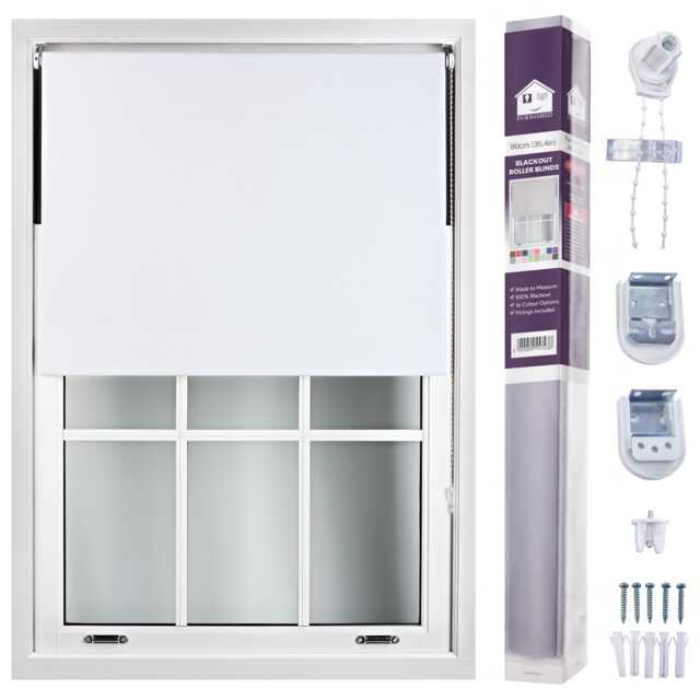 FURNISHED Made to Measure Blackout Blinds Easy Fit UV Protection Insulated Window Shade (W)90cm x (L)210cm White White (W) 90cm x (L) 210cm