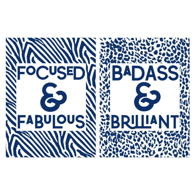 Set of 2 Focused Fabulous Badass Brilliant Zebra Leopard Office Wall Art Print A4