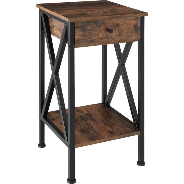 Bedside Table Dayton - industrial style, with 2 shelves, drawer, 35 x 35 x 70.5 cm Brown Industrial wood dark, rustic 35 x 35 x 70,50 cm 1