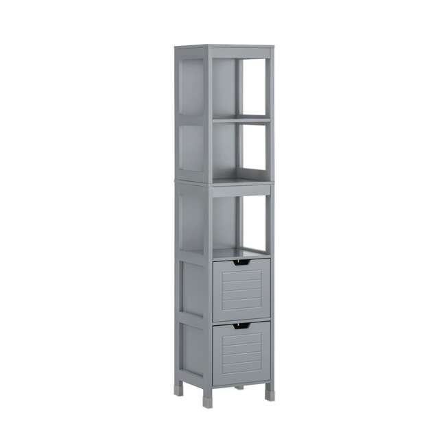 SoBuy Slim Tall Bathroom Storage Cabinet with 3 Shelves & 2 Drawers, Gray, 11.8x11.8x56.7 inches, 14.3 kg - FRG126-SG
