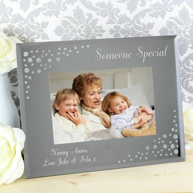 Personalised 6x4 Landscape Diamante Glass Photo Frame Silver One Size