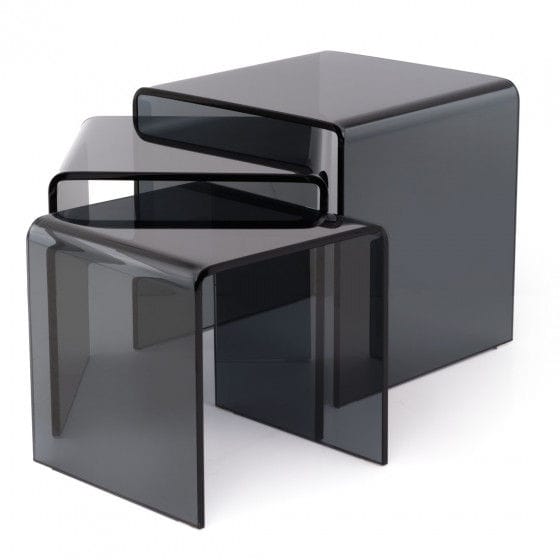Milan Glass Nest of 3 Side Tables for Living Room Black Black