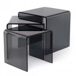 Milan Glass Nest of 3 Side Tables for Living Room Black Black