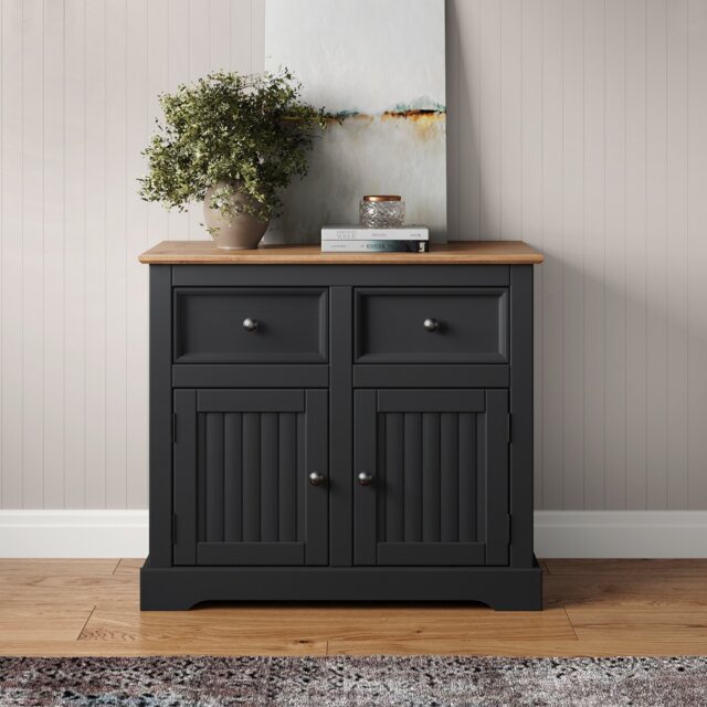Mercers Furniture Country Charcoal 2 Door 2 Drawer Sideboard Cabinet Storage Cupboard Solid Wood Pine Wooden Dark Grey