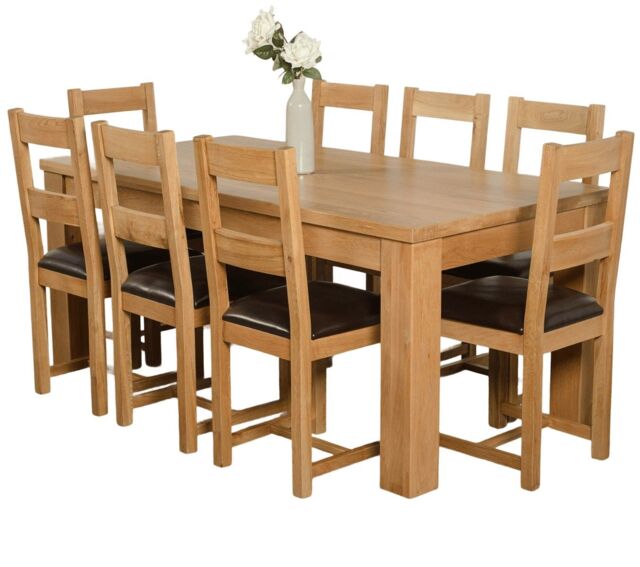 Dakota 182 x 92cm Oak Large Dining Table and 8 Lincoln Chairs Brown Brown