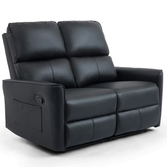 Madrid 2 Seater Manual Recliner Air Leather Sofa Black Two Seater