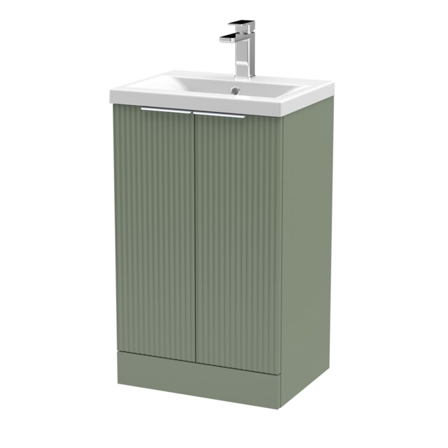 Balterley Fluted Front Floor Standing 2 Door Vanity Basin Unit with Ceramic Basin Green Satin Green