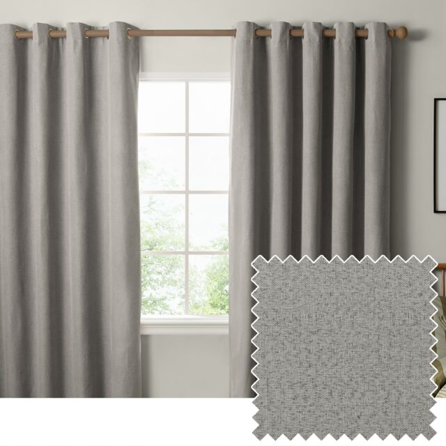 Furn The Ultimate Blackout Textured Woven Eyelet Curtain Pair Grey Grey 1