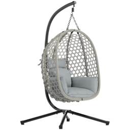 Outsunny Hanging Egg Chair, Rattan Swing Chair with Stand, Light Grey Grey Light Grey One Size