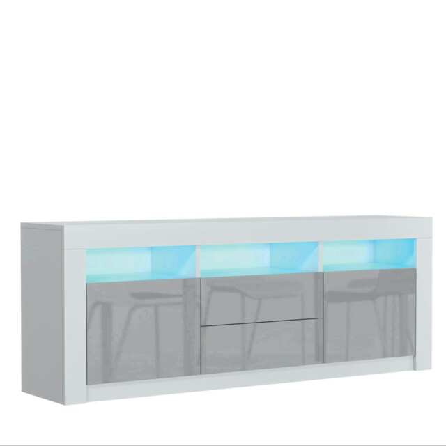 TV Unit 160cm Grey Gloss Doors & Drawers Free LED White Matt Body White Grey One Size 1