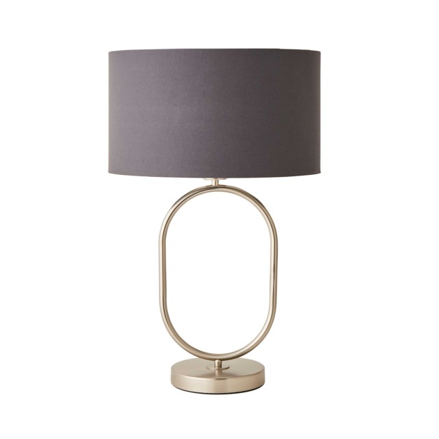 ValueLights Antonia Brushed Chrome Oval Table Lamp Charcoal Shade and Bulb