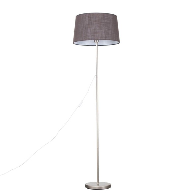 ValueLights Charlie Brushed Chrome Floor Lamp Grey Doretta Shade Silver