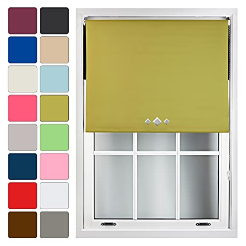 FURNISHED Blackout Roller Blinds with Triple Diamond Eyelets Cut to Size Easy Fit Window Shade - (W)240cm x (L)165cm Green Green (W) 240cm x (L) 165cm