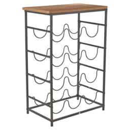12 Bottle Wine Rack Shelf Freestanding Metal Frame Wooden Top Display Stand Brown Brown