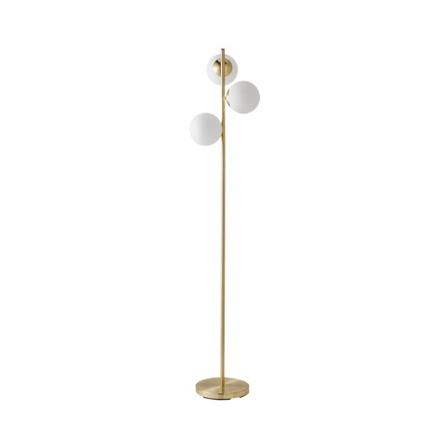 ValueLights Jas 3 Light Gold Metal Stem Floor Lamp with White Frosted Glass Shades & Bulbs Gold