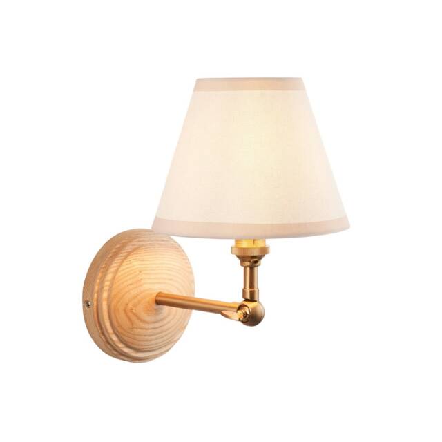 Wood Wing Ash Wood Wall Light with Vintage White Fabric Ivy Shade 16cm B22
