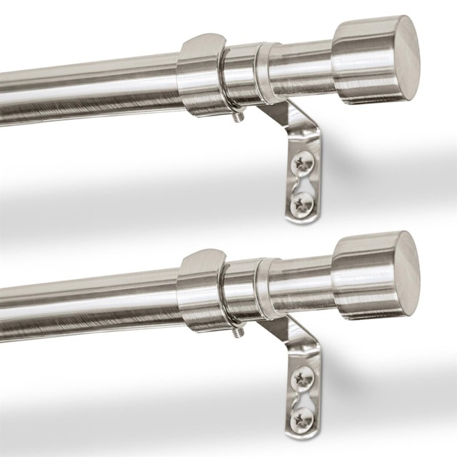Harbour Housewares Extendable Metal Curtain Poles Kit - 77 to 250cm - Brushed Nickel - Pack of 2