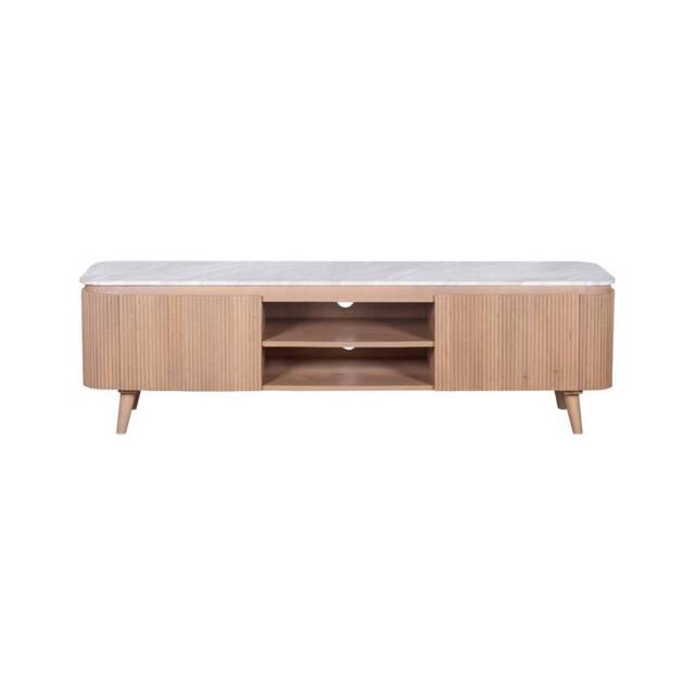 Ashford Large Tv Cabinet - Natural Marble and Wood - L40 x W170 x H50 cm - Brown