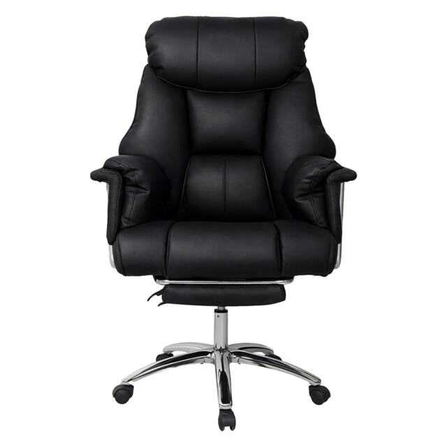 Executive Office Chair Heavy Duty Wide Spring Cushion Recliner Footrest 150kg Black Black