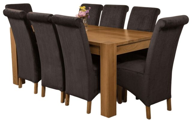 Kuba 180 x 90 cm Chunky Oak Dining Table and 8 Montana Fabric Chairs Black Black