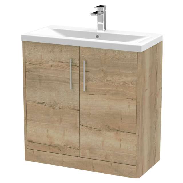 Balterley Winshill Contemporary 2 Door Floor Standing Vanity Unit with Mid-Edge Basin, Light Oak, 800mm