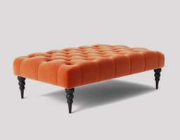 Alyana 137cm Rectangle Ottoman Bench with Wooden Legs- Burnt Orange Plush Velvet Chesterfield Upholstered Footstool