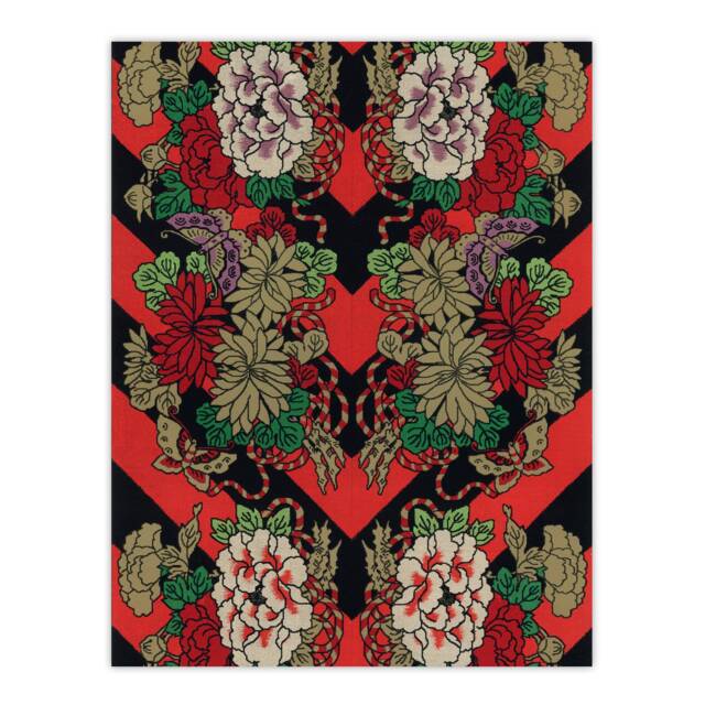 "Japanese Red Fan Floral Pattern Audsley Vintage Wall Art Poster Print 12X16"""