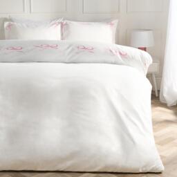 OHS Bow Border Bedding Set Microfibre Duvet Cover with Pillowcase White Pink/White Double