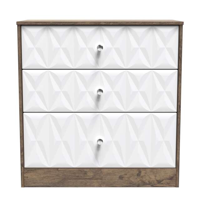 Memphis 3 Drawer Deep Chest of Drawers in White Matt & Vintage Oak (Ready Assembled) White White Matt & Vintage Oak