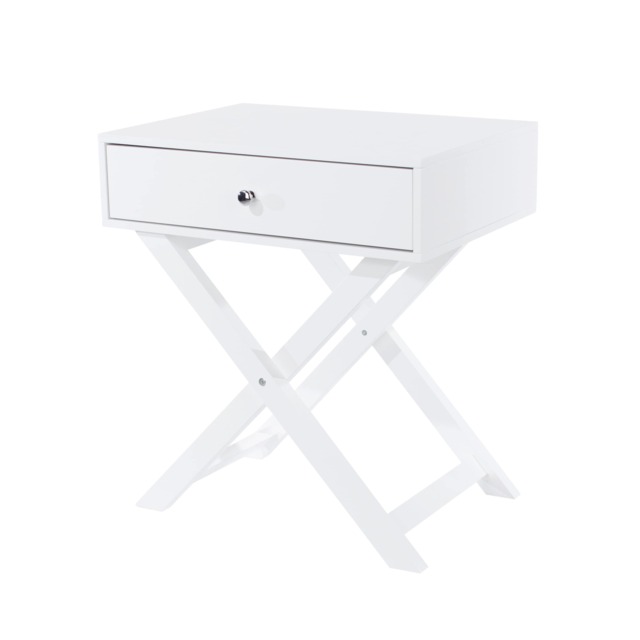 Options 1 Drawer X-Frame Bedside Table - Painted Finish, Polished Metal Handle White White One Size 1