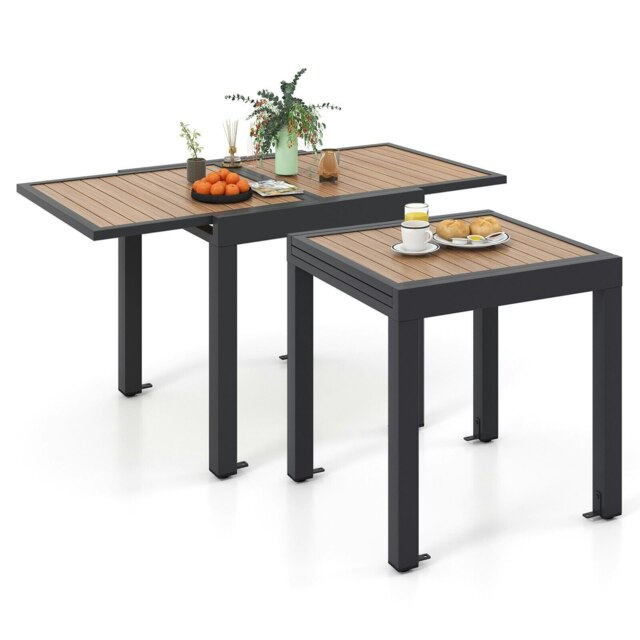 COSTWAY Extendable Patio Dining Table Aluminum Table 4-6 People Brown