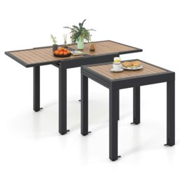 COSTWAY Extendable Patio Dining Table Aluminum Table 4-6 People Brown