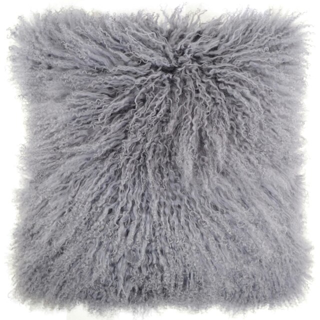 SNUGRUGS Mongolian Sheepskin Cushion - Square - 40cm x 40cm Grey 40 x 40cm