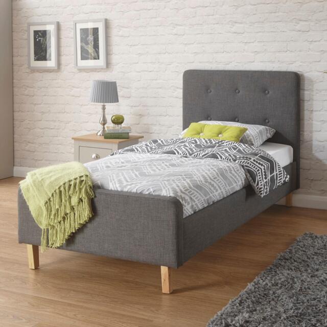 Ashbourne Charcoal Grey Single 3ft Bed Fabric Upholstery Sturdy Wooden Frame