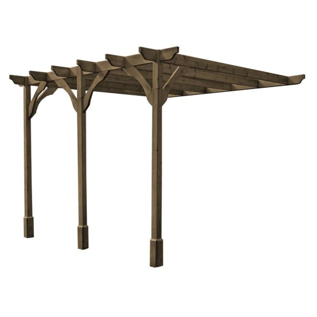 Wall Mounted Premium Pergola 3 Posts - Wood - L240 x W780 x H270 cm - Rustic Brown