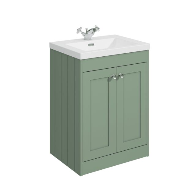Balterley Floor Standing 2 Door Unit with Minimalist Basin 1 Tap Hole - Set B Green 800 x 600 x 453mm