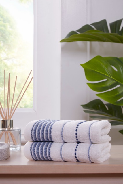 Dakota Stripe Pure Cotton Face Cloth Towels Set Of 4 Blue Face cloth 4