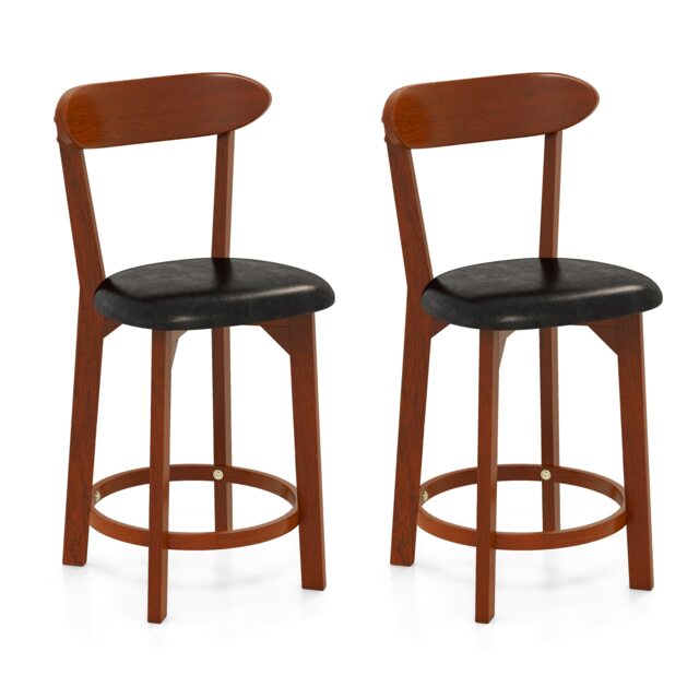 COSTWAY Bar Stool Set of 2 60cm Seat Height Barstools Curved Backrest Walnut