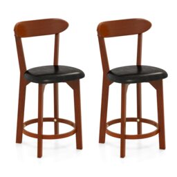 COSTWAY Bar Stool Set of 2 60cm Seat Height Barstools Curved Backrest Walnut