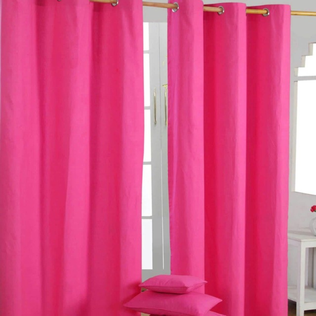 Homescapes Cotton Plain Hot Pink Ready Made Eyelet Curtain Pair - 117 x 137 cm Pink Hot Pink (W) 117cm x (L) 137cm