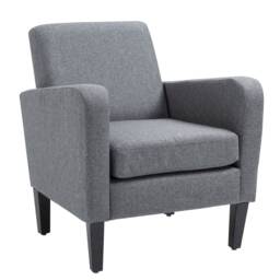 HOMCOM Armchair, Modern Upholstered Linen Living Room Chair, Accent Chair with Spring Pack, Wood Legs for Bedroom, Home Office, Grey