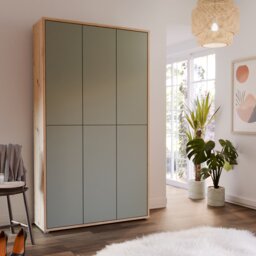 Alice Springs Shoe Cabinet with 6 Doors Push-to-Open in Artisan Oak and Sage Green Doors