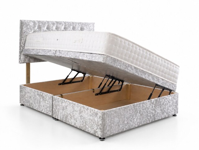 Side Lift Crushed Velvet Silver Ottoman Bed Set 4ft6 Double