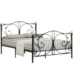 4ft6 Double Metal Bed Frame With Crystal Finials In Black