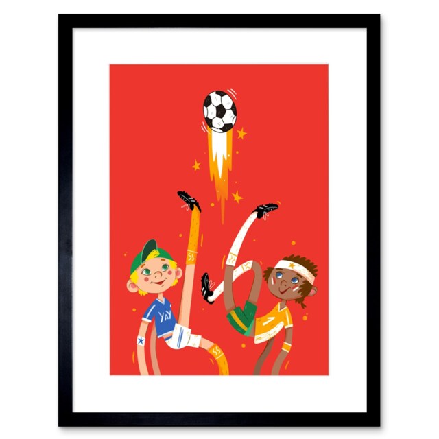 "Sport Football Soccer Friends Cartoon Kids Bedroom 9x7"" Black Framed Wall Art Print"