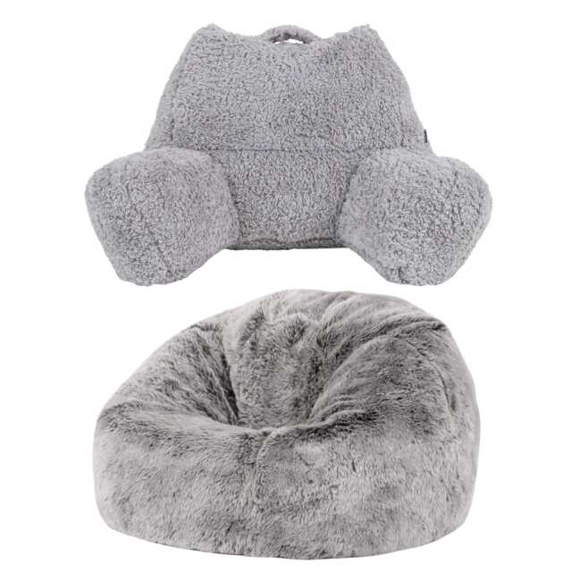 Icon Cuddle Cushion Grey and Kids Kingston Arctic Wolf Faux Fur Classic Bean Bag
