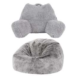Icon Cuddle Cushion Grey and Kids Kingston Arctic Wolf Faux Fur Classic Bean Bag