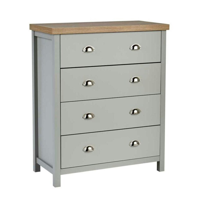 Grey Oak 4 Drawer Chest of Drawers Storage Metal Cup Handles Avon Two Tone