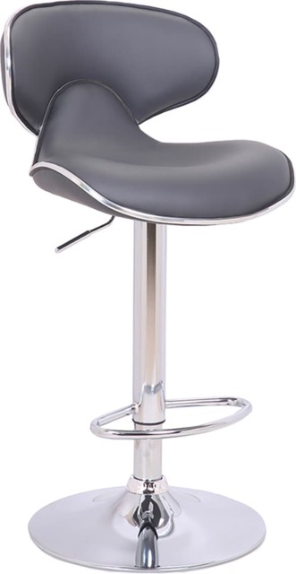Carcaso Faux Leather Bar Stool, Adjustable Swivel, Chrome Base Grey