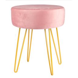 Harbour Housewares Velvet Footstool - Round Modern Dressing Table Footstool Vanity Seat Chairs - 40 x 35cm - Pink/Gold Pink Pink/Gold Pack of 1 1